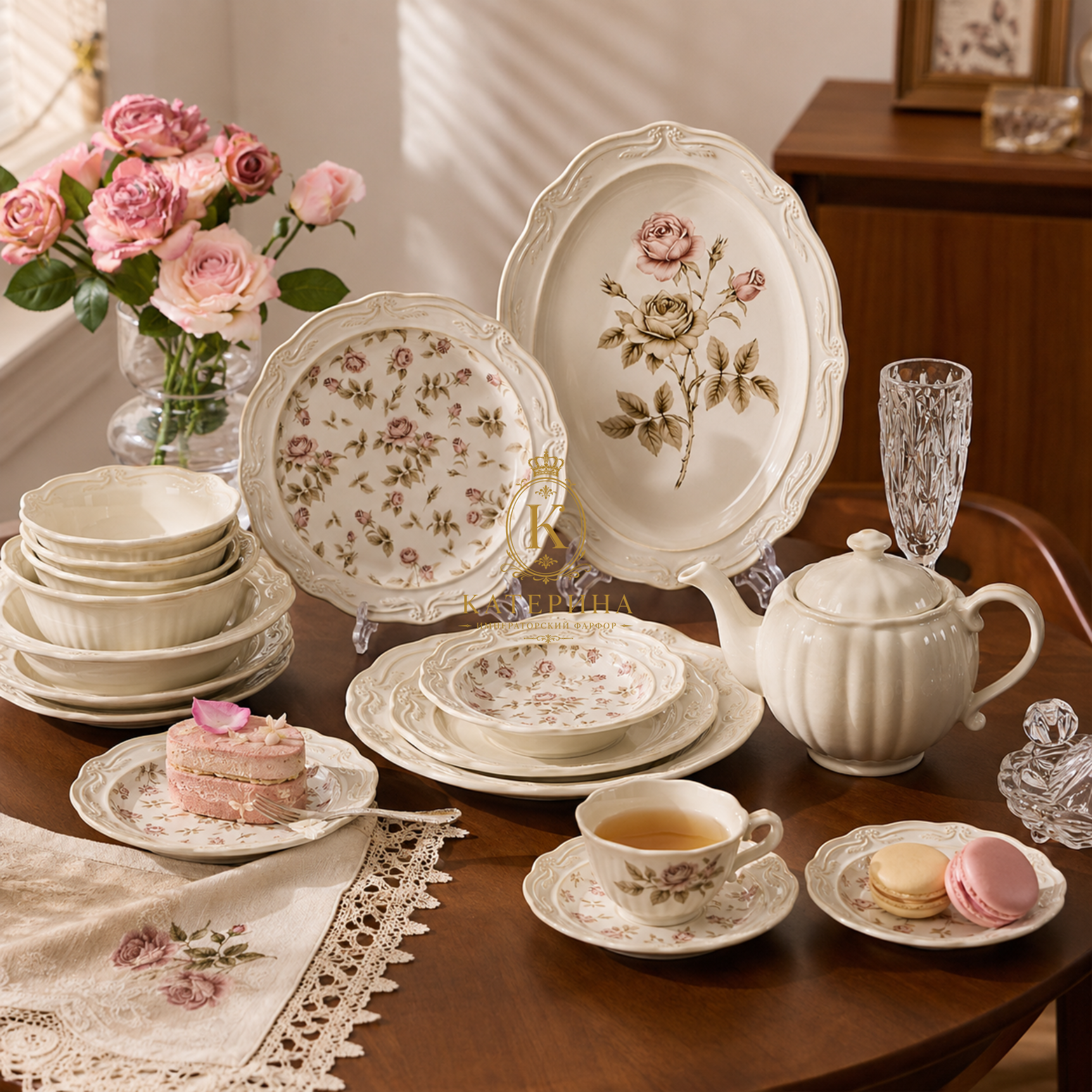 Bộ bát đĩa ăn Катерина Rosebury cho 10 người | Sứ cường lực cao cấp | Set quà tặng cao cấp | ROSEBURY  COLLECTION