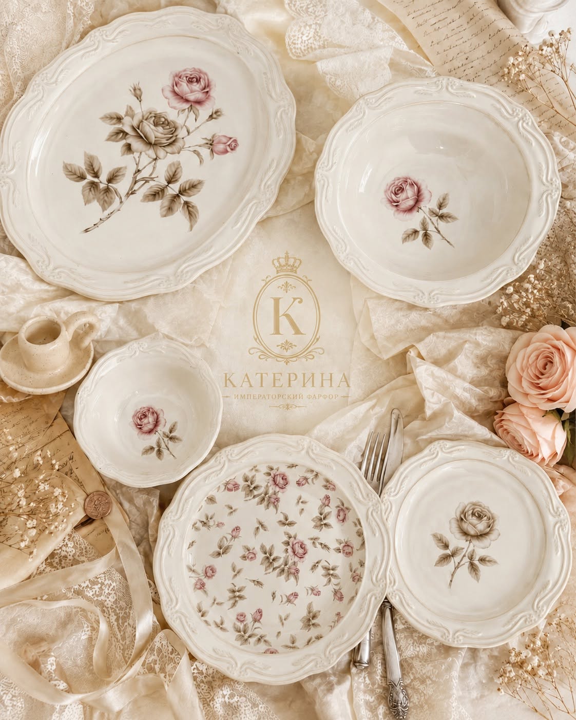 Bộ bát đĩa ăn Катерина Rosebury cho 10 người | Sứ cường lực cao cấp | Set quà tặng cao cấp | ROSEBURY  COLLECTION