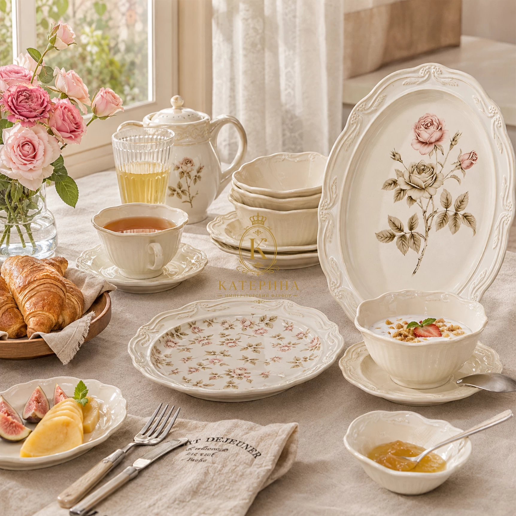 Đĩa tròn Катерина Rosebury 25.4cm| Sứ cường lực cao cấp | ROSEBURY