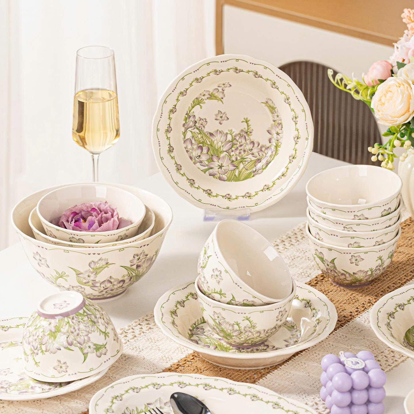 Bộ bát đĩa ăn Катерина Lilas cho 10 người | Sứ cường lực cao cấp | LILAS COLLECTION