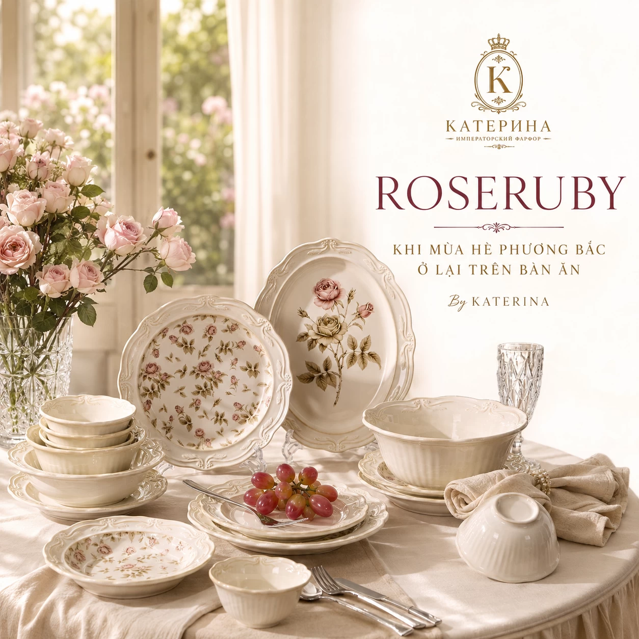 Bộ bát đĩa ăn Катерина Rosebury cho 6 người | Sứ cường lực cao cấp | Set quà tặng cao cấp | ROSEBURY  COLLECTION