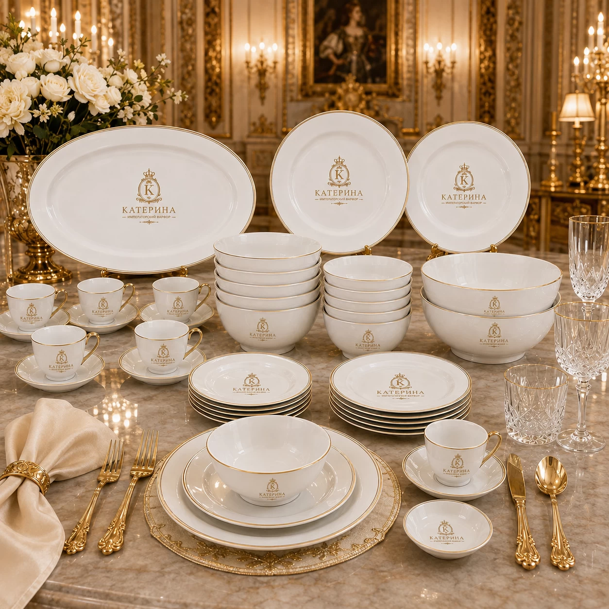 Bộ bát đĩa cao cấp cho 6 người Катерина | Sứ xương cao cấp | Set quà tặng cao cấp | Катерина COLLECTION