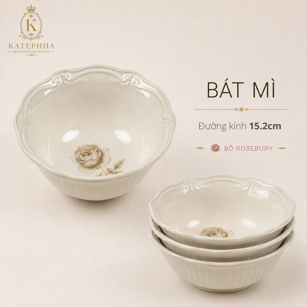 Bát mì Катерина Rosebury 15.2cm| Sứ cường lực cao cấp | ROSEBURY