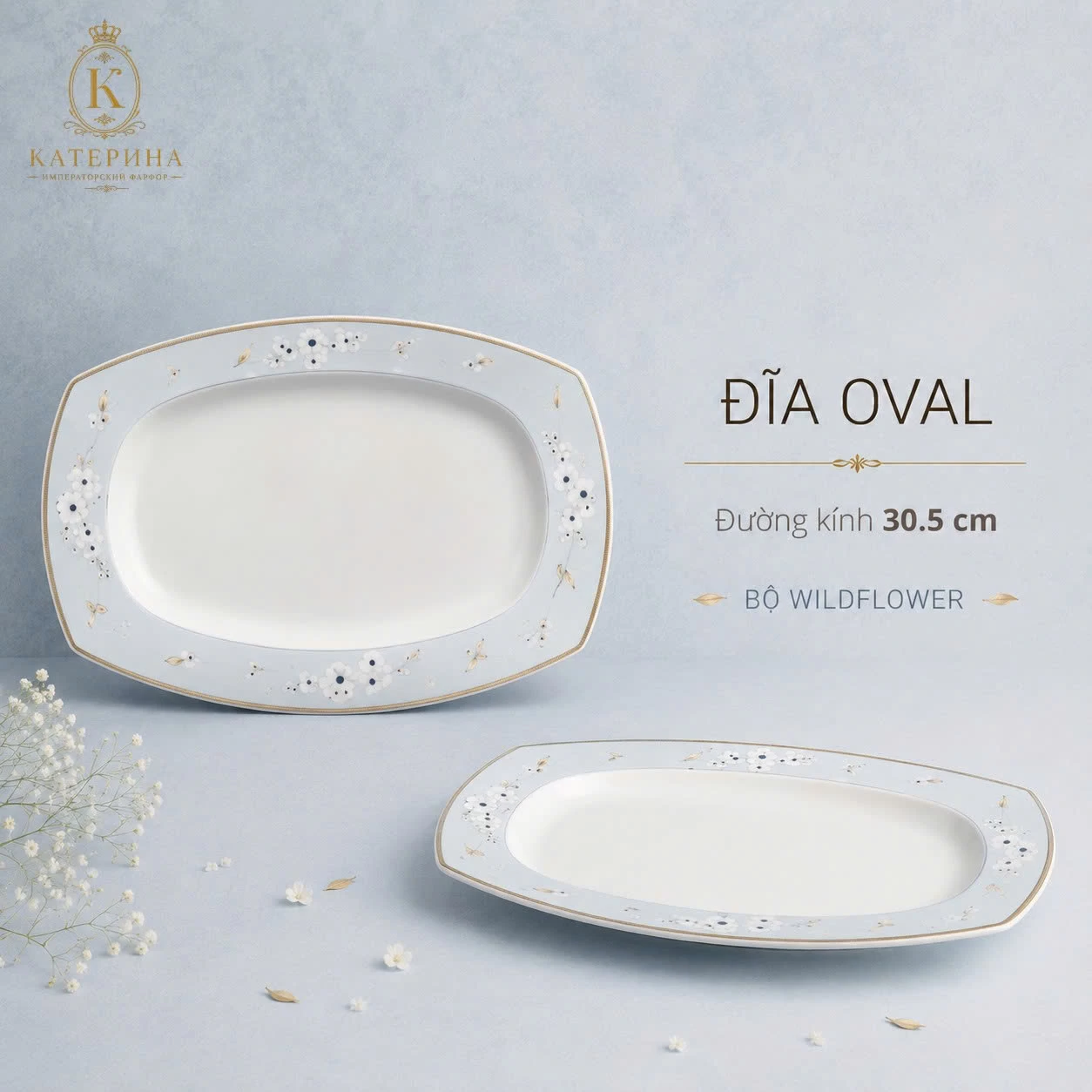 Đĩa Oval Катерина Wildflower 30.5cm| Sứ xương | WILDFLOWER