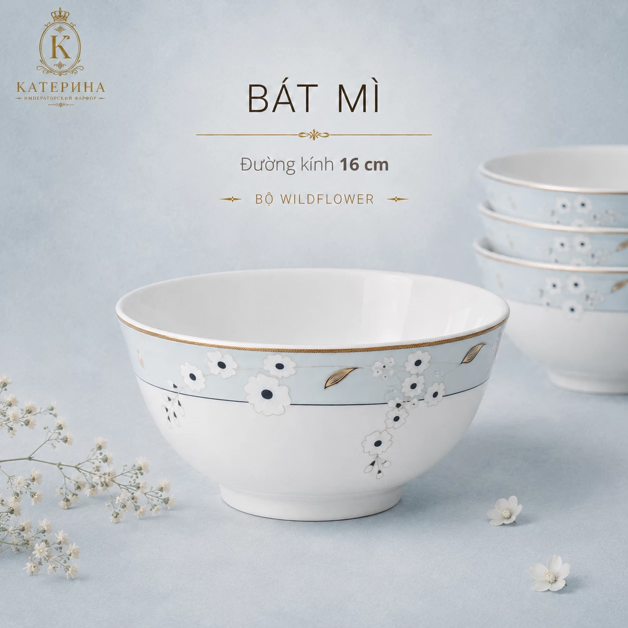 Bát mì Катерина Wildflower 16cm| Sứ xương | WILDFLOWER